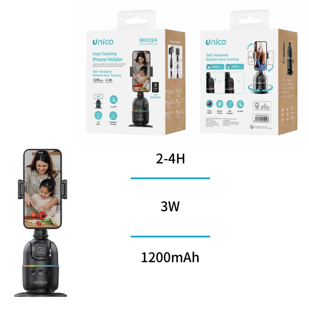 UNICO BR2224 GIMBAL AUTO TRACKING 360º SEGUIMIENTO FACIAL SOPORTE MOVIL 1200MAHNEGRO
