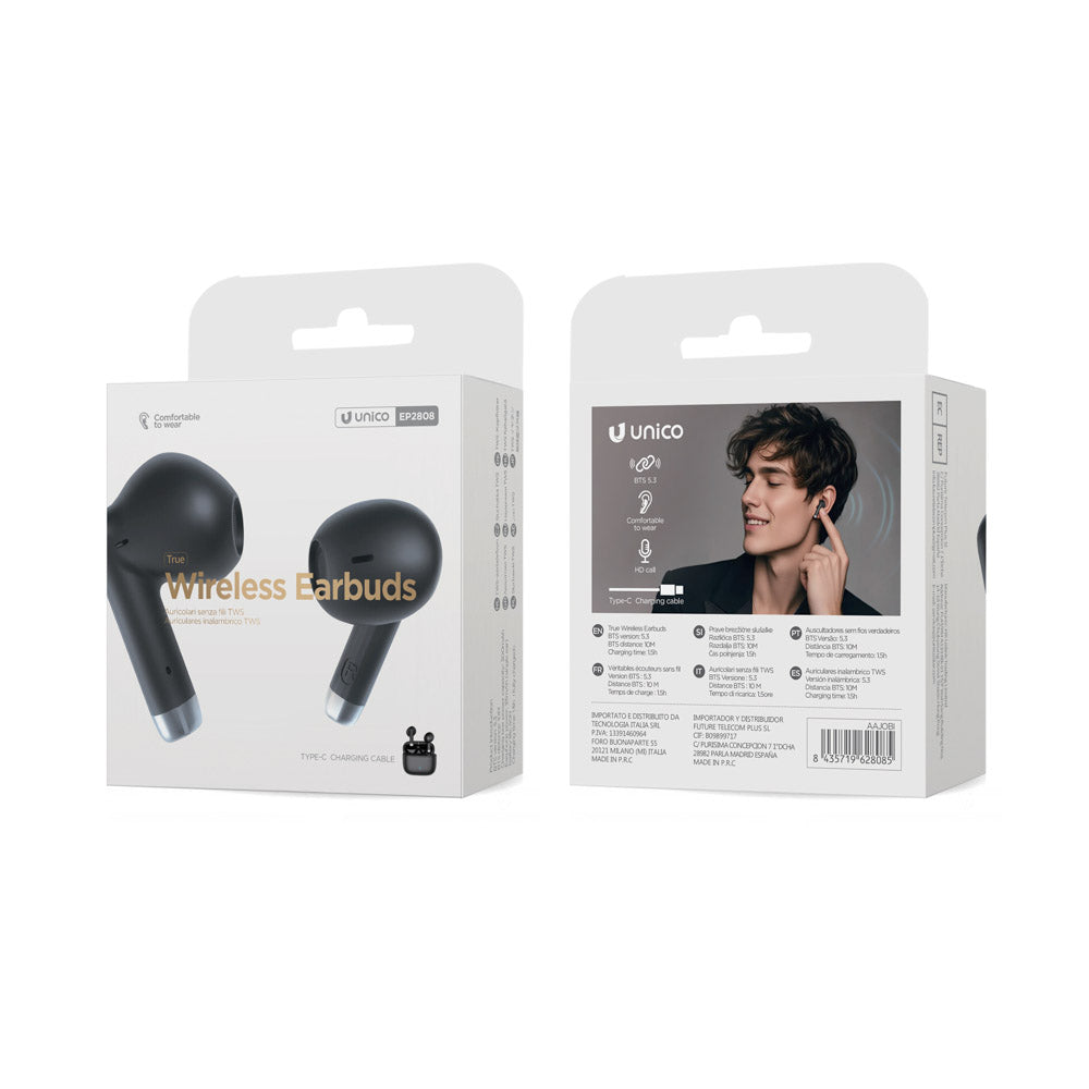 UNICO EP2808 AURICULARES BLUETOOTH 5.3 TWS SEMI IN-EAR NEGRO