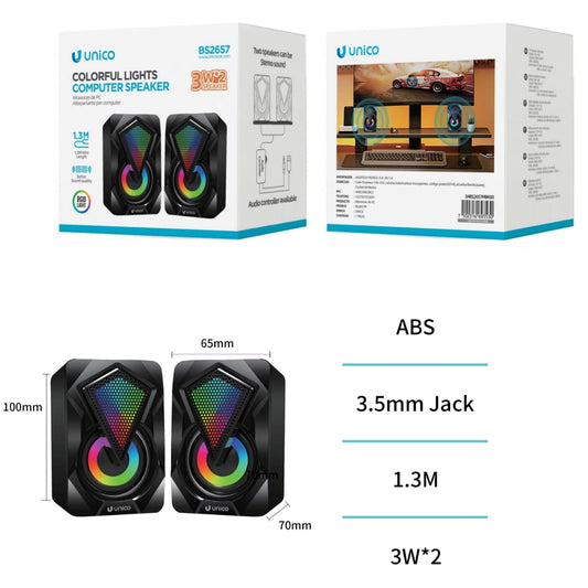 UNICO BS2657 ALTAVOCES PC STEREO 3W X 2 RGB LED USB JACK GAMING NEGRO