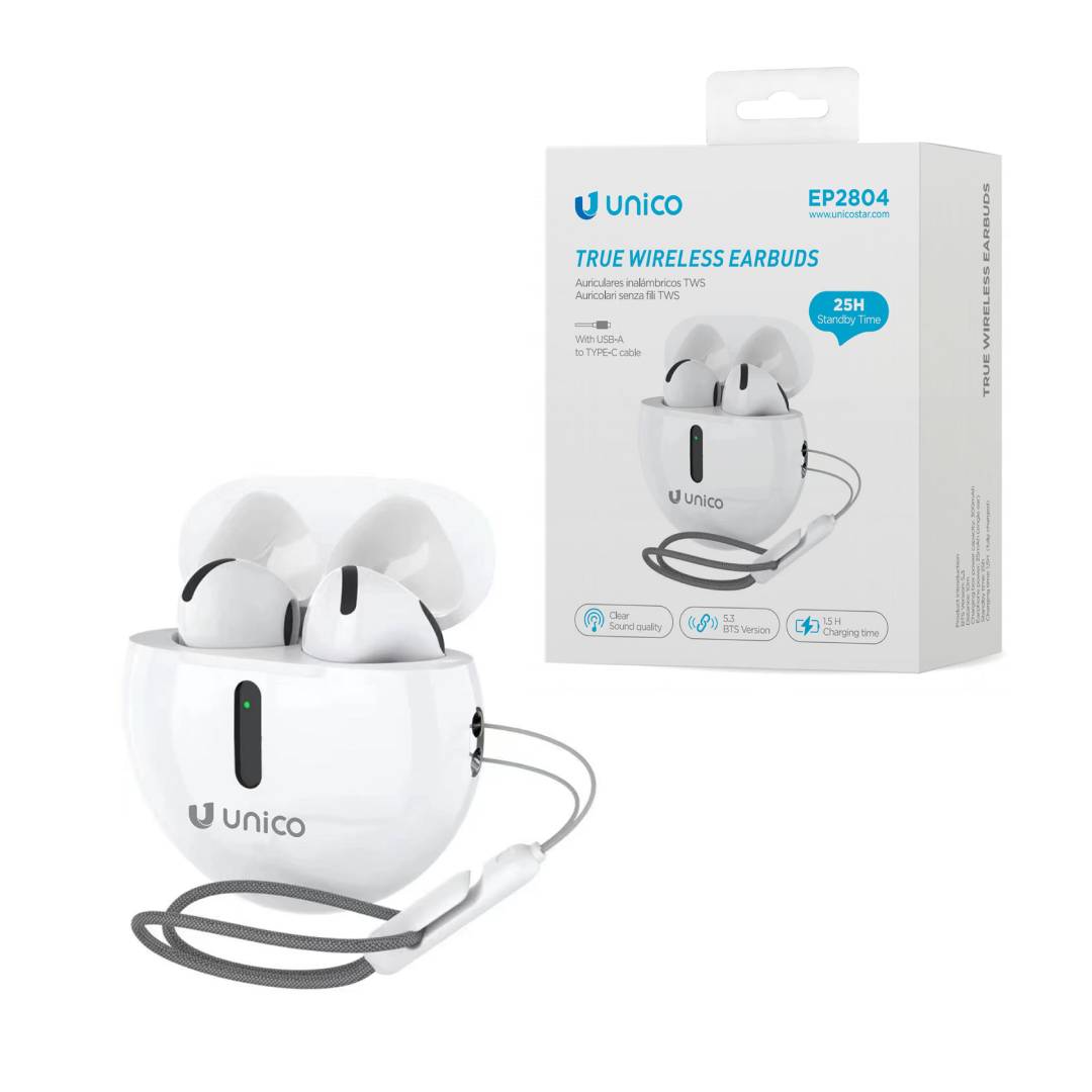 UNICO EP2804 BLUETOOTH 5.3 TWS SEMI IN-EAR HEADPHONES WHITE CORD