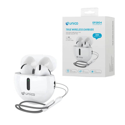 UNICO EP2804 BLUETOOTH 5.3 TWS SEMI IN-EAR HEADPHONES WHITE CORD