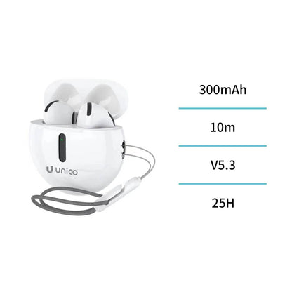 UNICO EP2804 BLUETOOTH 5.3 TWS SEMI IN-EAR HEADPHONES WHITE CORD