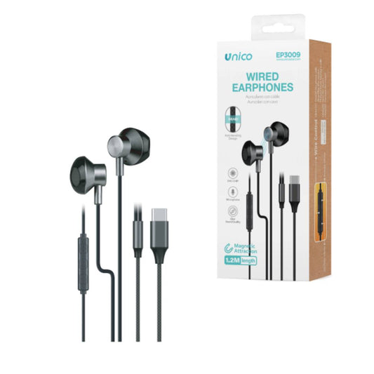 UNICO EP3009 AURICULARES CABLE TIPO-C SEMI IN-EAR MICRO MAGNETIC GRIS