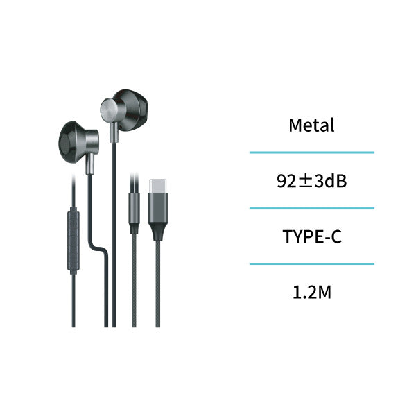 UNICO EP3009 AURICULARES CABLE TIPO-C SEMI IN-EAR MICRO MAGNETIC GRIS