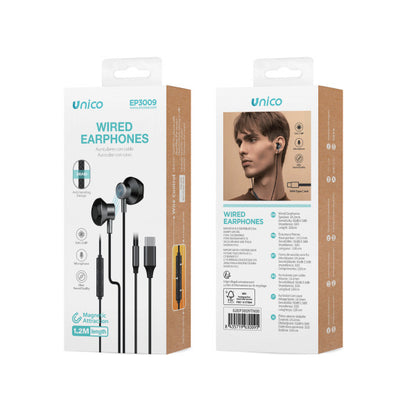 UNICO EP3009 AURICULARES CABLE TIPO-C SEMI IN-EAR MICRO MAGNETIC GRIS