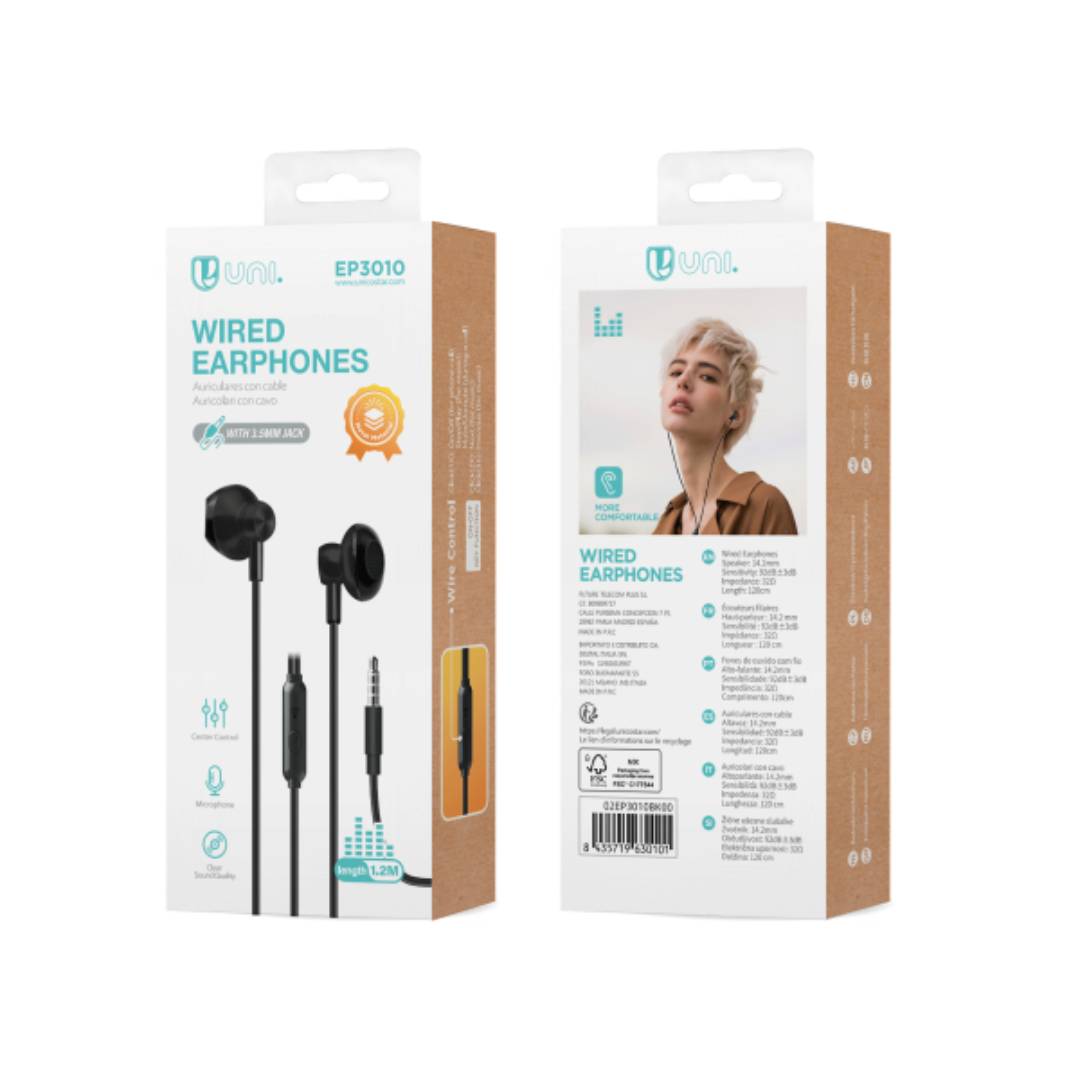 UNICO EP3010 CABO DE ENTRADA PARA AUSCULTADORES 3,5MM SEMI IN-EAR MICRO PRETO
