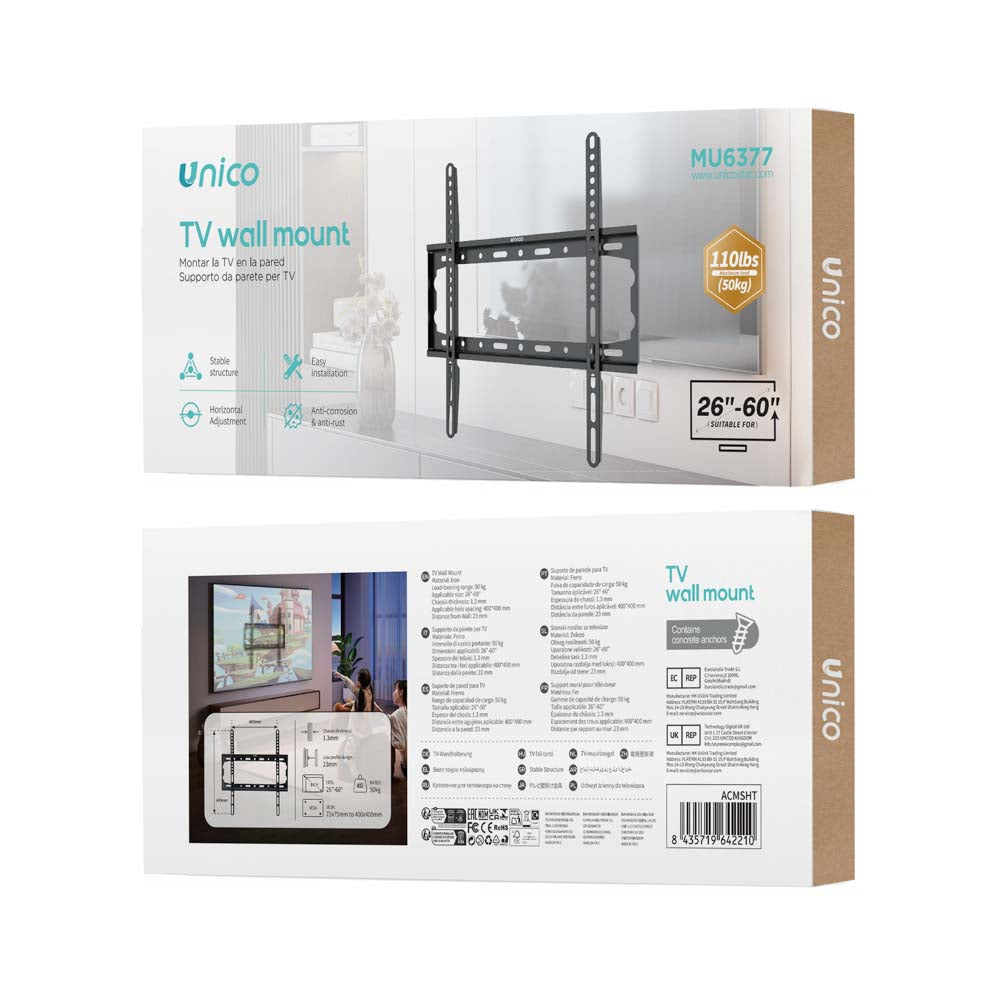 UNICO MU6377 SOPORTE TV FIJO 26 A 60 50KG GRIS