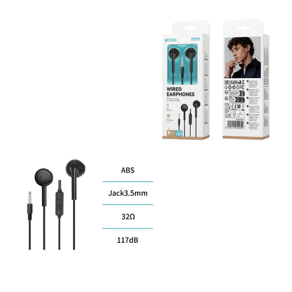 UNICO EP6181 AURICULARES CABLE Jack 3.5MM SEMI IN-EAR MICRO NEGRO
