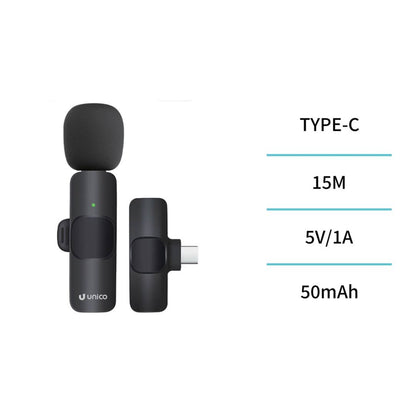 UNICO MP6037 HD BLUETOOTH DINÂMICO MICROFONE DE LAVALIER TIPO C COM CLIPE DE RUÍDO PRETO