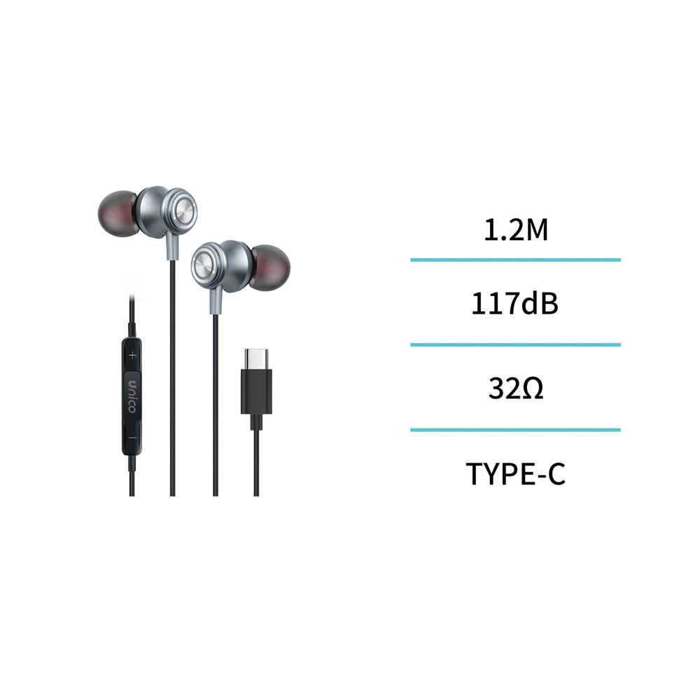 UNICO EP6175 AURICULARES CABLE TIPO-C IN-EAR MICRO NEGRO