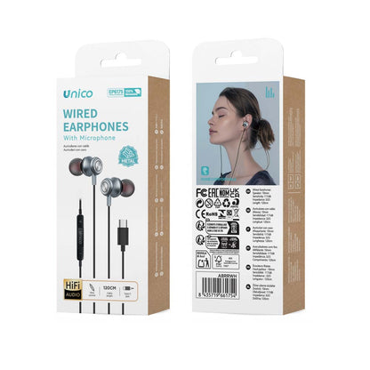 UNICO EP6175 AURICULARES CABLE TIPO-C IN-EAR MICRO NEGRO