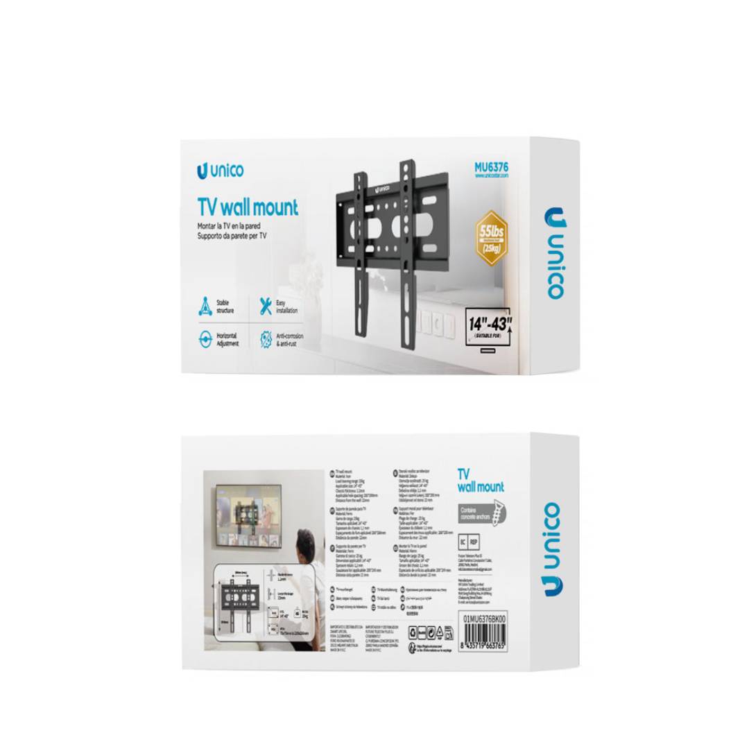 SUPORTE FIXO TV UNICO MU6376 14 A 43 25KG CINZA