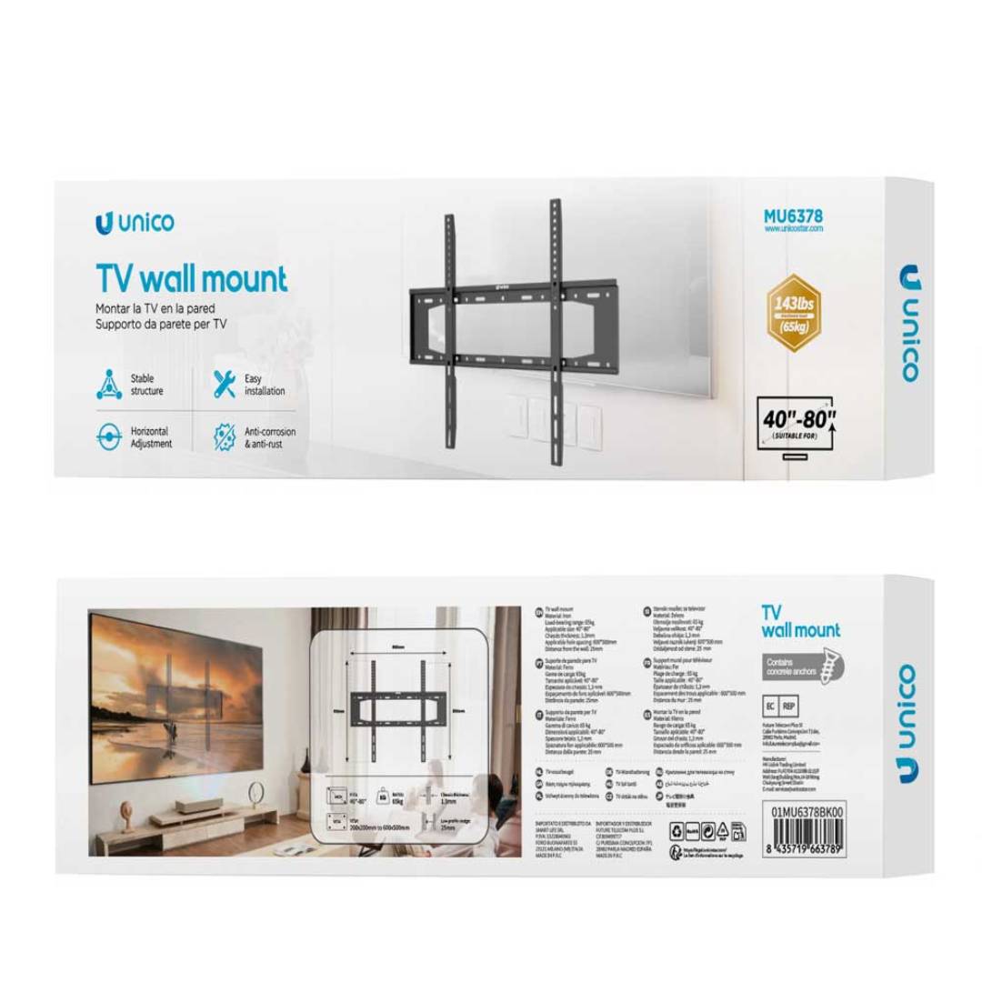 SUPORTE FIXO PARA TV UNICO MU6378 40 A 80 65KG CINZA