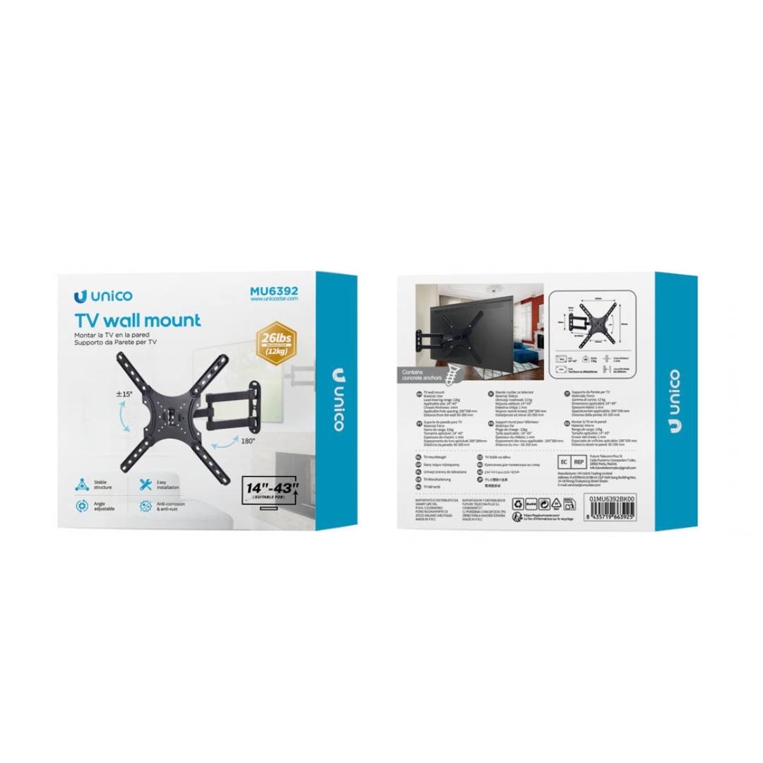 SUPORTE DE TV DOBRÁVEL GIRATÓRIO UNICO MU6392 14 A 43 12 KG CINZENTO