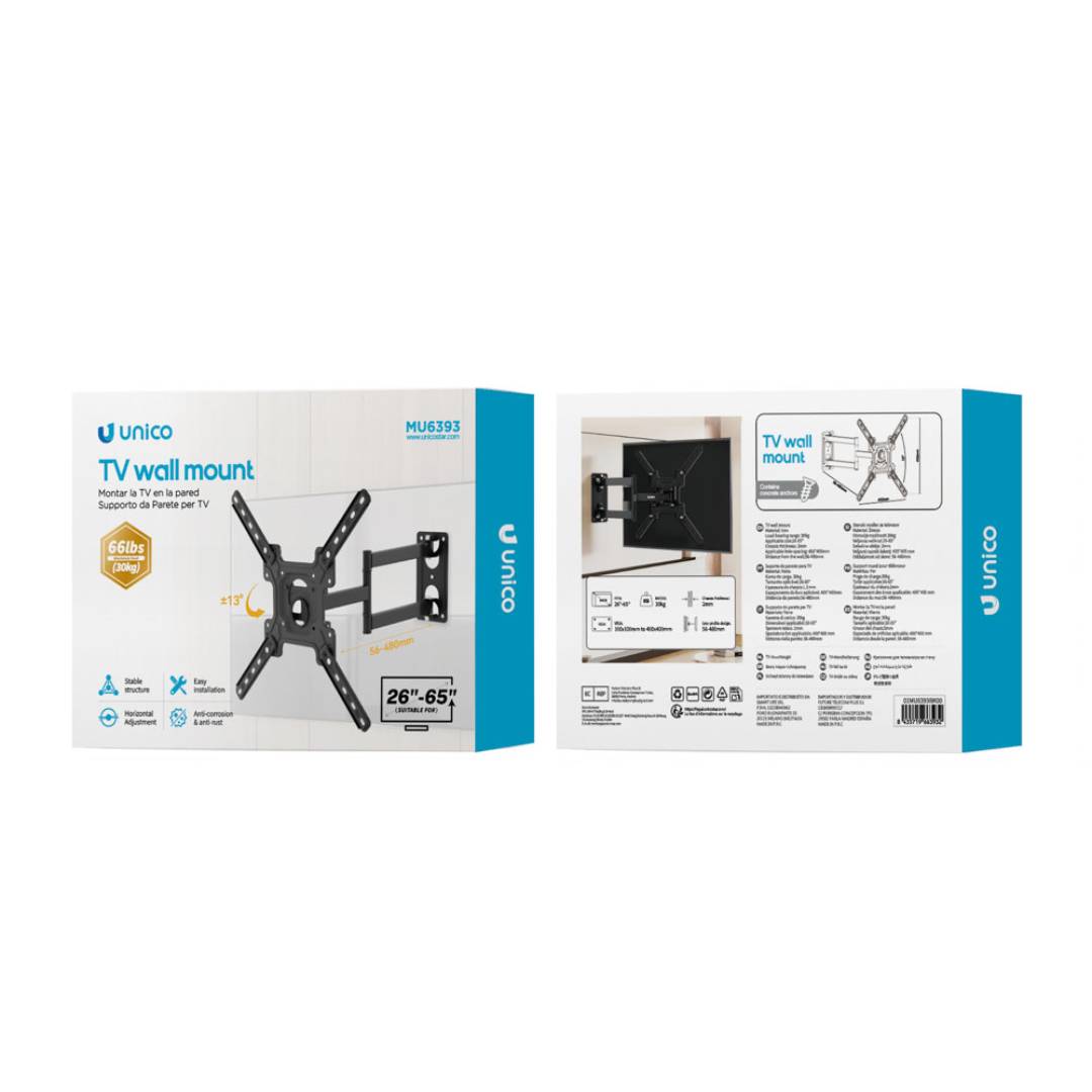 SUPORTE DE TV DOBRÁVEL GIRATÓRIO UNICO MU6393 26 A 65 30 KG CINZENTO