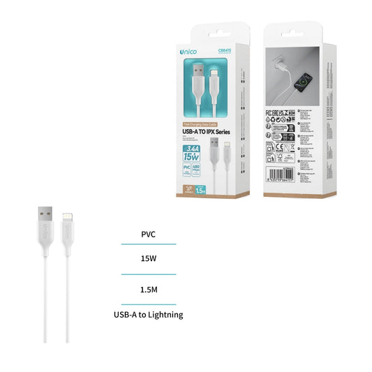 UNICO CB6415W CABLE USB A LIGHTNING 3.4A 1.5M BLANCO