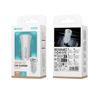 UNICO CC6029 CARGADOR COCHE DUAL USB + TIPO-C 3A BLANCO
