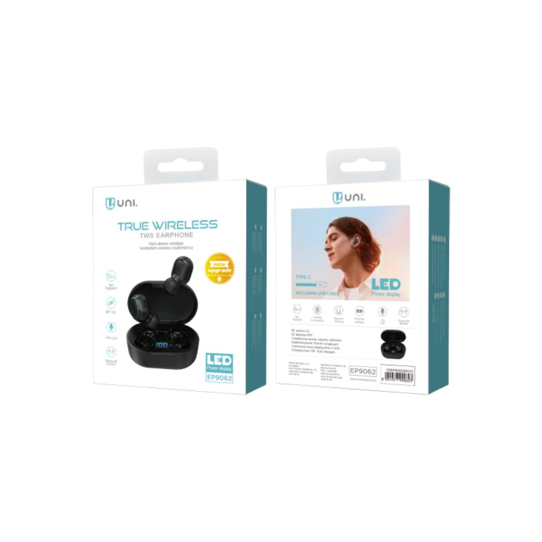UNICO EP9062 BLUETOOTH HEADPHONES 5.3 TWS HD LED POWER TYPE-C IN-EAR BLACK