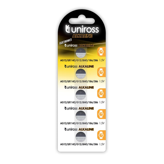 UNIROSS PILA BOTON ALCALINA AG12 LR43/LR1142 BLISTER*5