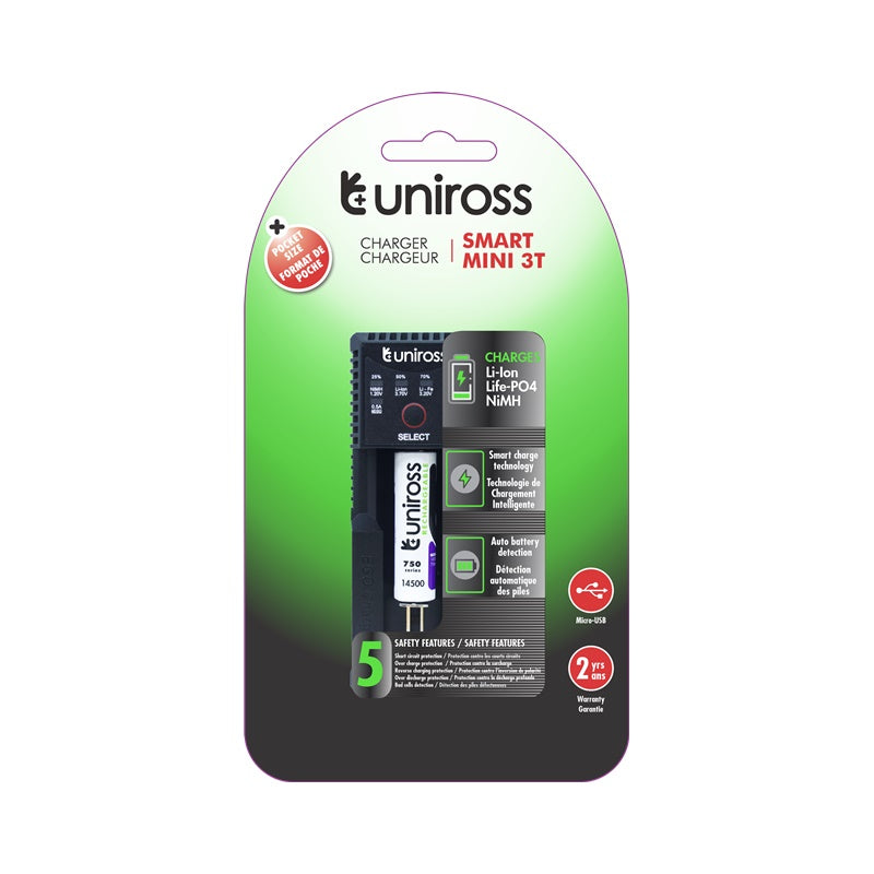 CARREGADOR UNIROSS UNIVERSAL MINI 3T NiMH/NiCD/Li-Ion/LifePO4