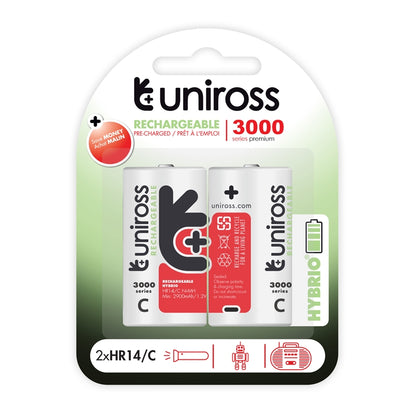 BATERIA RECARREGÁVEL UNIROSS HYBRIO HR14 C 2900mAh BLISTER*2 SÉRIE 3000