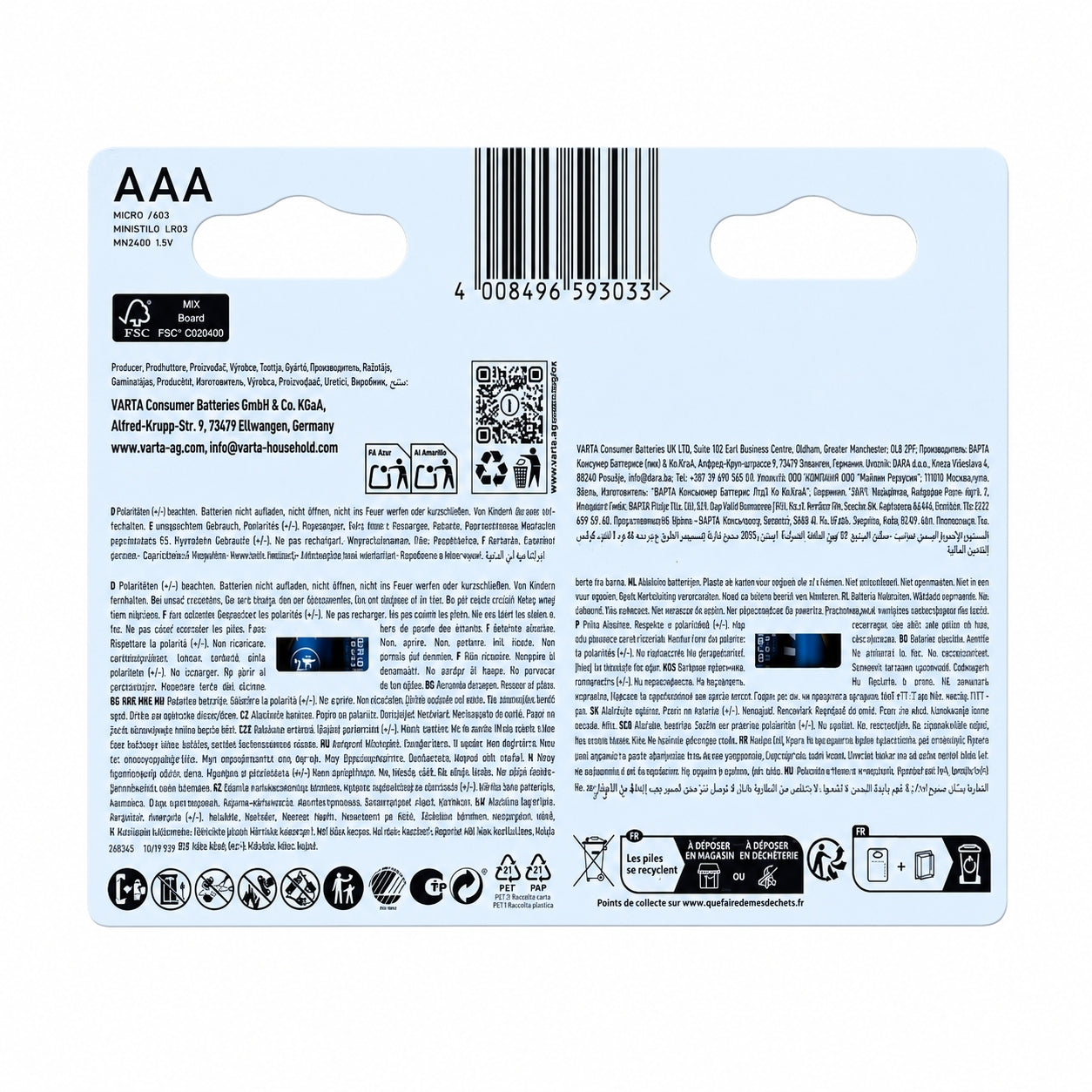 VARTA LONGLIFE POWER PILA ALCALINA AAA LR03 BLISTER*12