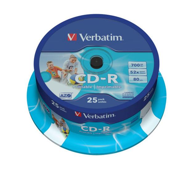 VERBATIM CD-R 700 MB 52X AZO IMPRIMÍVEL ID COMPLETA MARCA TARRINA * 25